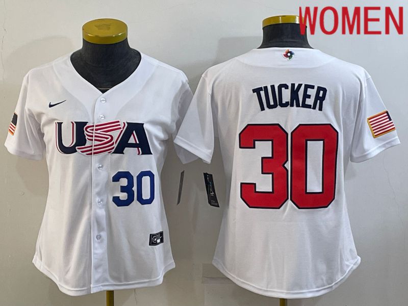 Women 2023 World Cub USA #30 Tucker White Nike MLB Jersey3->women mlb jersey->Women Jersey